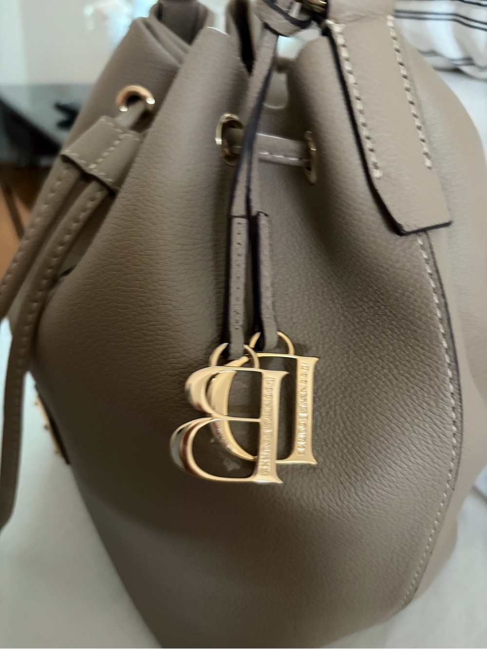 Dooney & Bourke Taupe Bucket Shoulder Bag with Gold Hardware NEW! - Picture 2 of 12